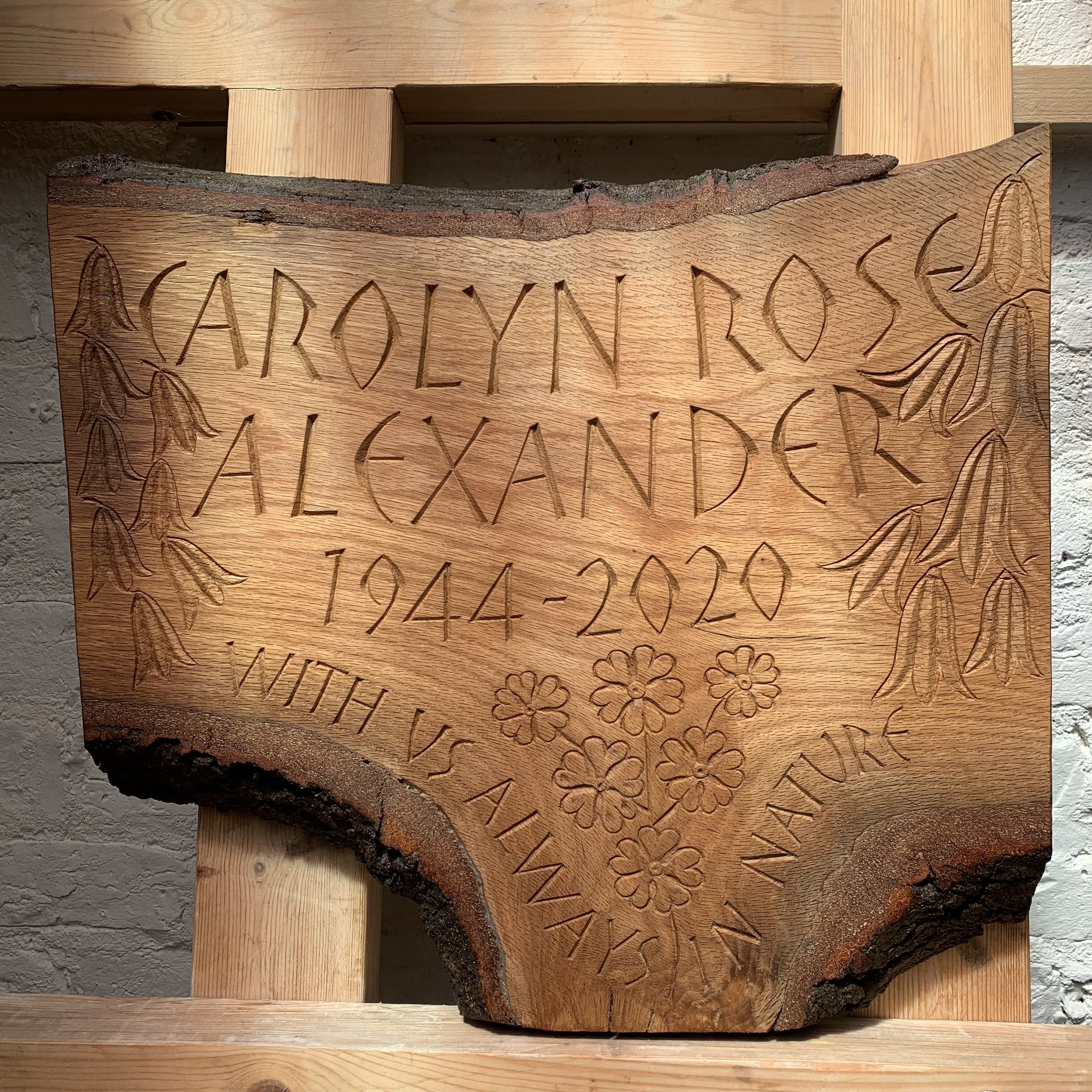 Oak plaque for a woodland burial