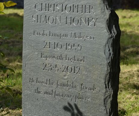 Memorial on riven Cumbrian green slate