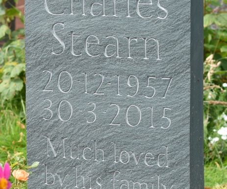 Memorial on riven Cumbrian green slate